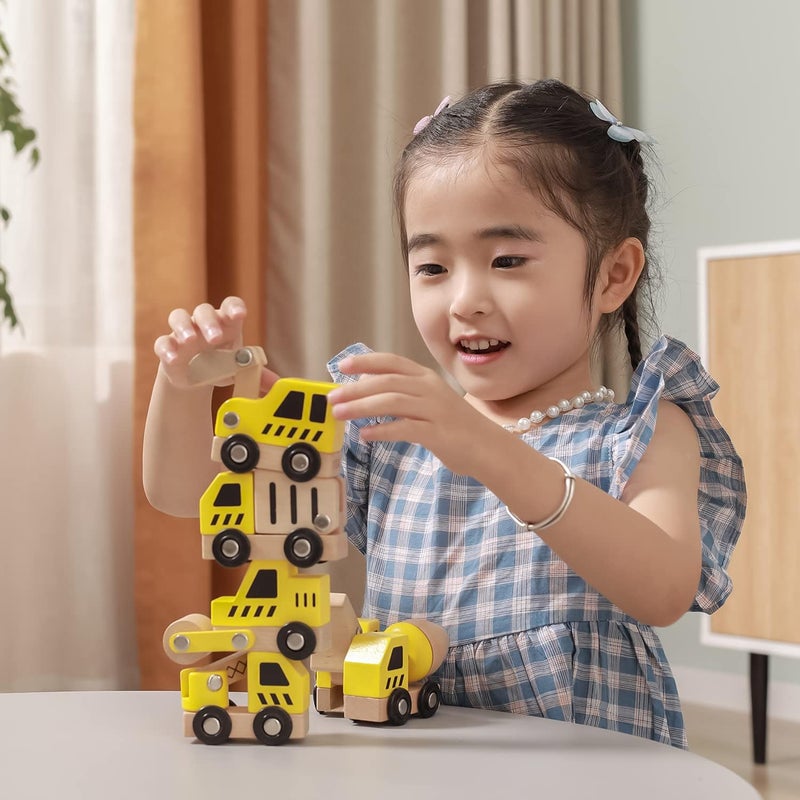 Viga Eitech Viga 6 Wooden Construction Vehicles Set - Childrens Push Along Play Trucks - Image 2